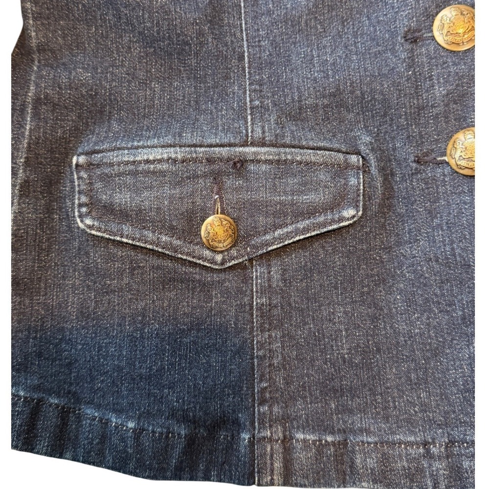 Lauren Ralph Lauren Denim Jacket Dark Wash Gold Crested Button Military Womens M - Picture 8 of 10